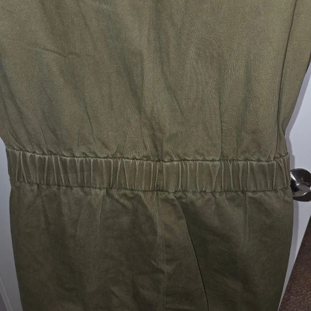 Haute Monde Anthro Denim Olive Green Utility Coveralls Jumpsuit Size Large - Picture 9 of 12